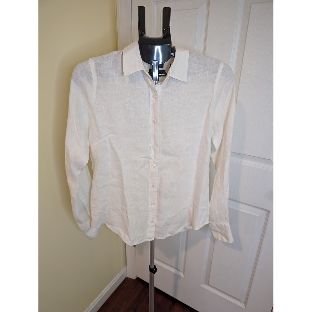 J.Crew Shirt Women 4 Ivory Baird McNutt Irish Linen Perfect Button Down Long Slv